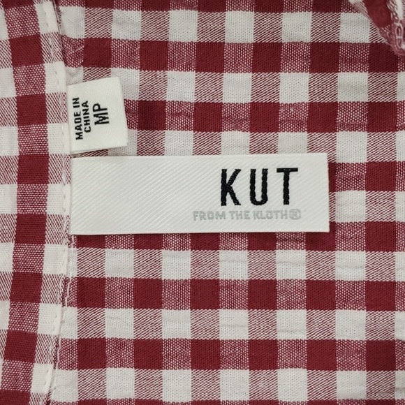 Kut From The Kloth Feena Button Down Textured Gingham Top Red White - Picture 16 of 17